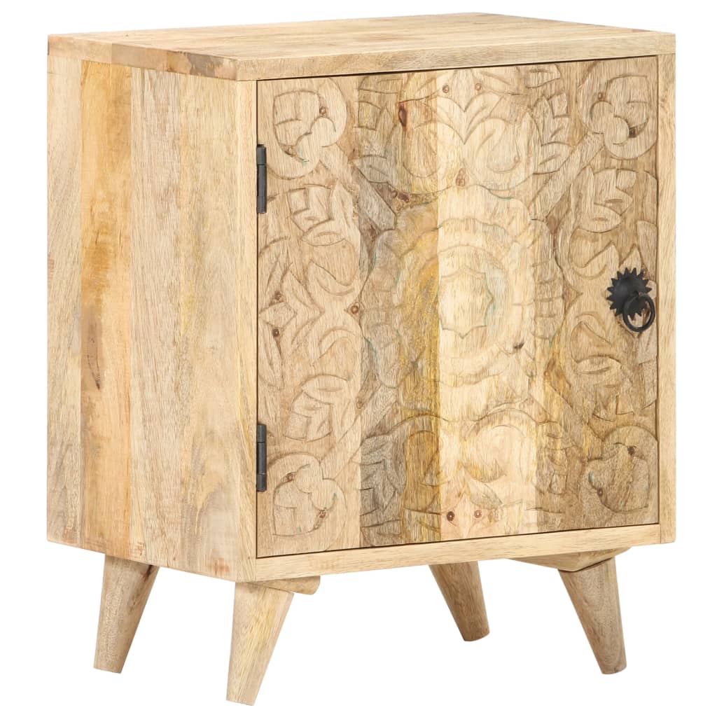 Mesa cabeceira esculpida 40x30x50 cm madeira mangueira maciça
