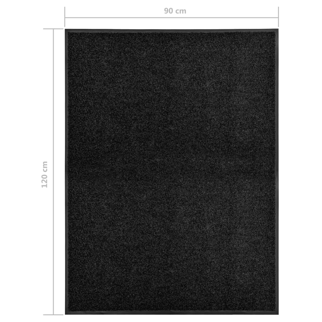Tapete de porta lavável 90x120 cm preto