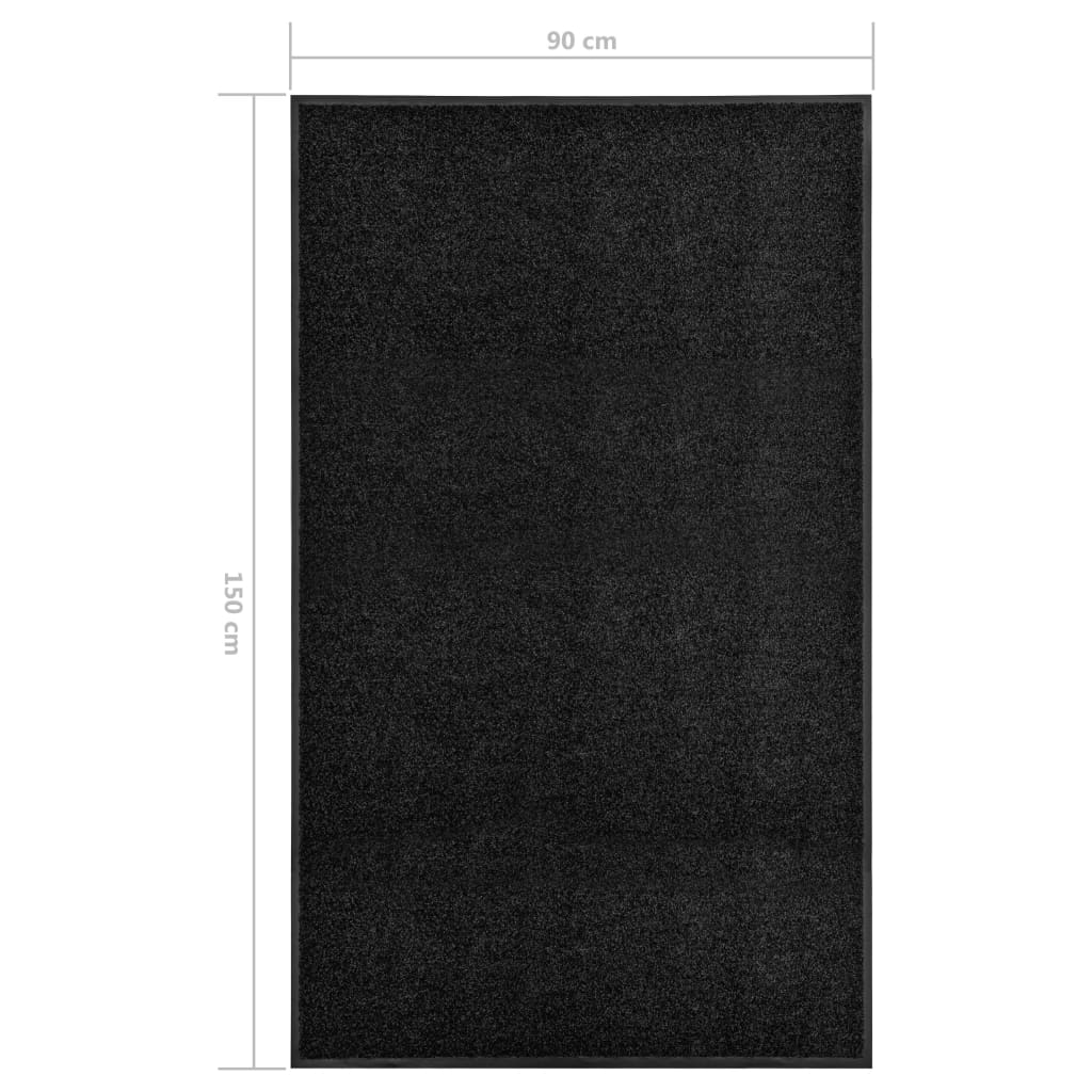 Tapete de porta lavável 90x150 cm preto