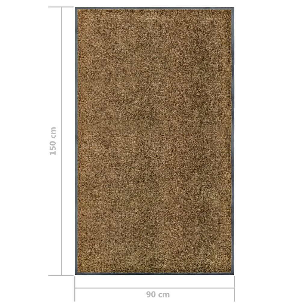 Tapete de porta lavável 90x150 cm castanho