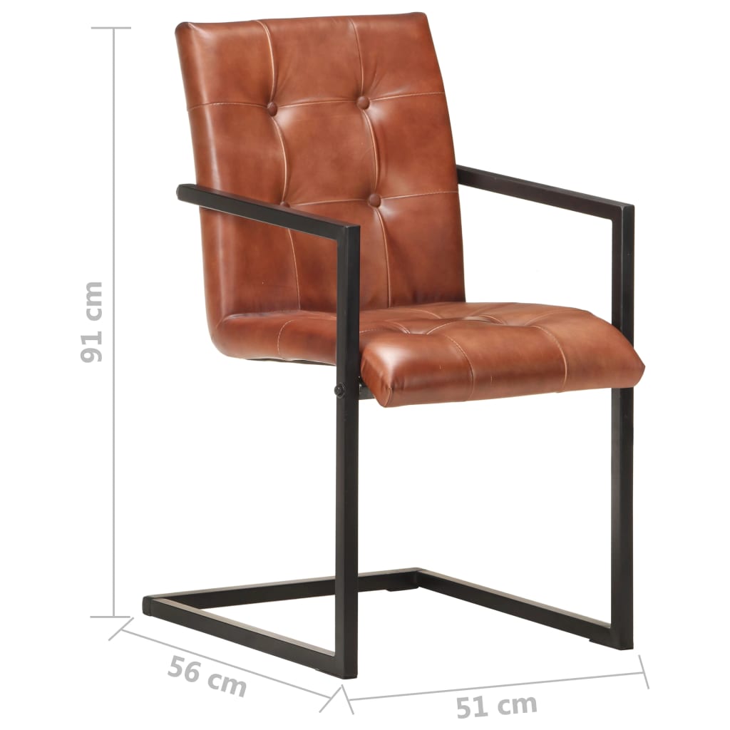Cadeiras de jantar cantilever 2 pcs couro genuíno castanho