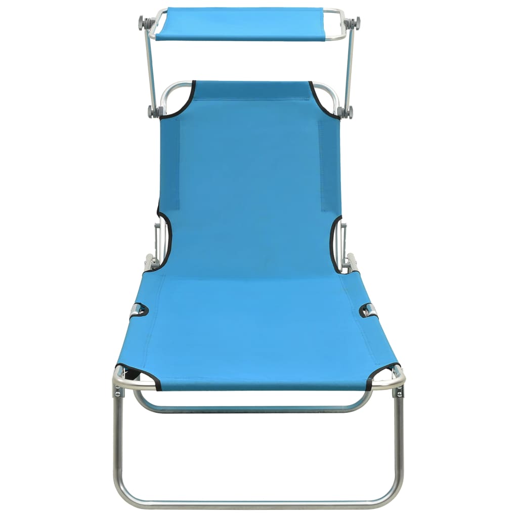 Espreguiçadeira dobrável com toldo aço turquesa e azul