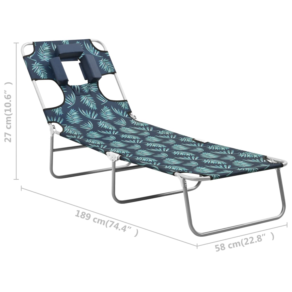 Espreguiçadeira dobrável + almofada cabeça aço design folhas