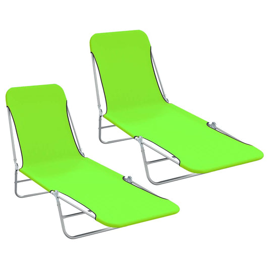 Espreguiçadeiras dobráveis 2 pcs aço e tecido verde