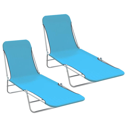 Espreguiçadeiras dobráveis 2 pcs aço e tecido azul