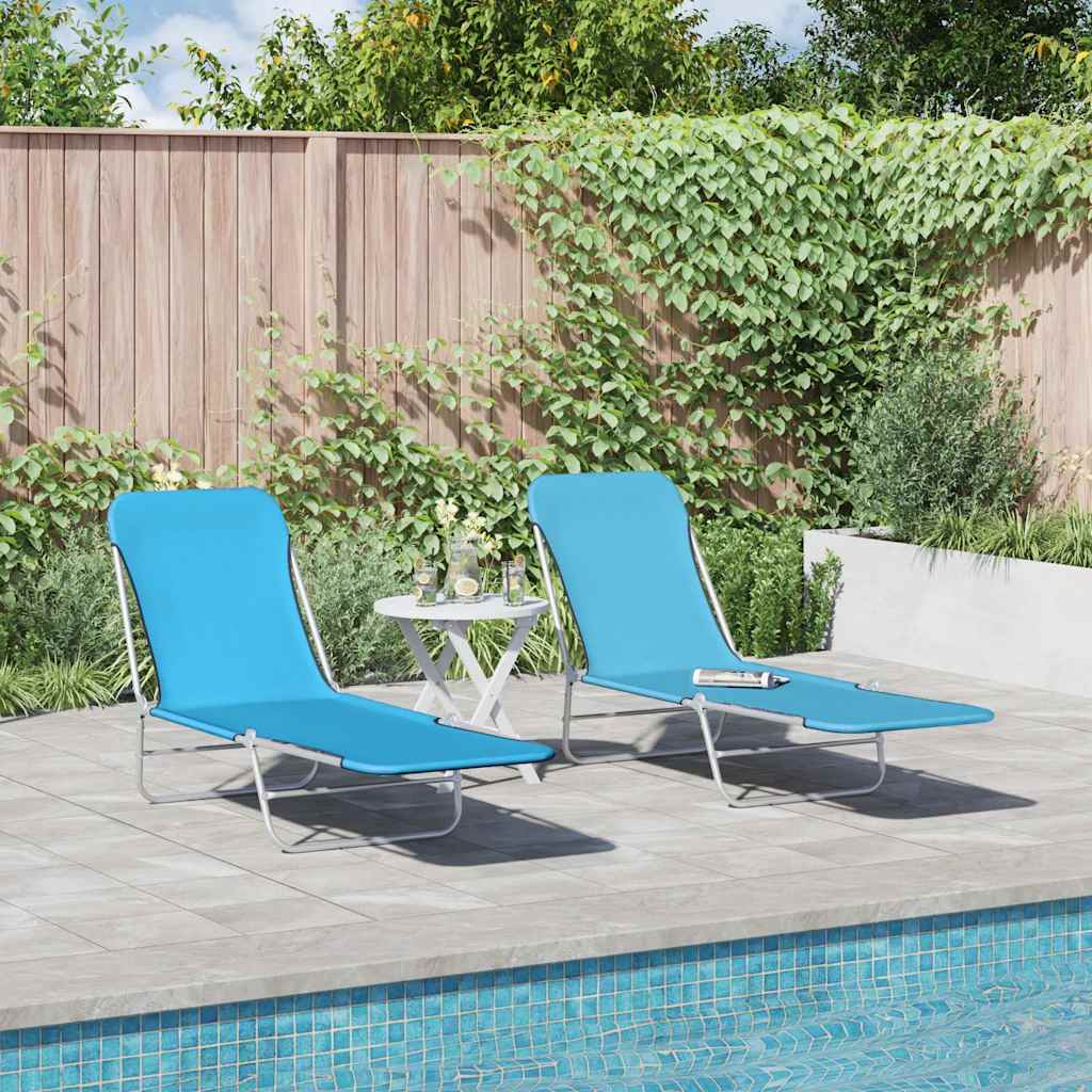 Espreguiçadeiras dobráveis 2 pcs aço e tecido azul