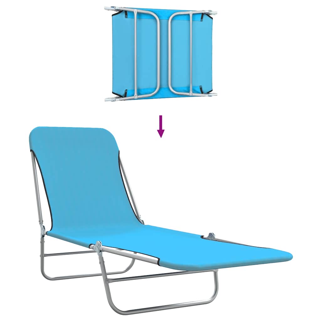 Espreguiçadeiras dobráveis 2 pcs aço e tecido azul