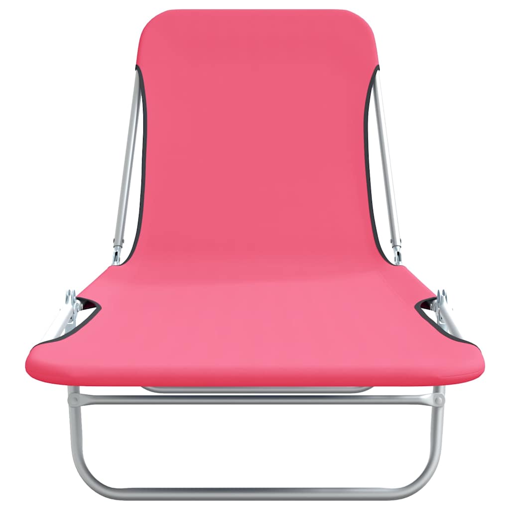 Espreguiçadeiras dobráveis 2 pcs aço e tecido rosa