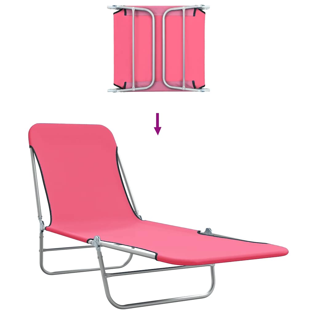 Espreguiçadeiras dobráveis 2 pcs aço e tecido rosa