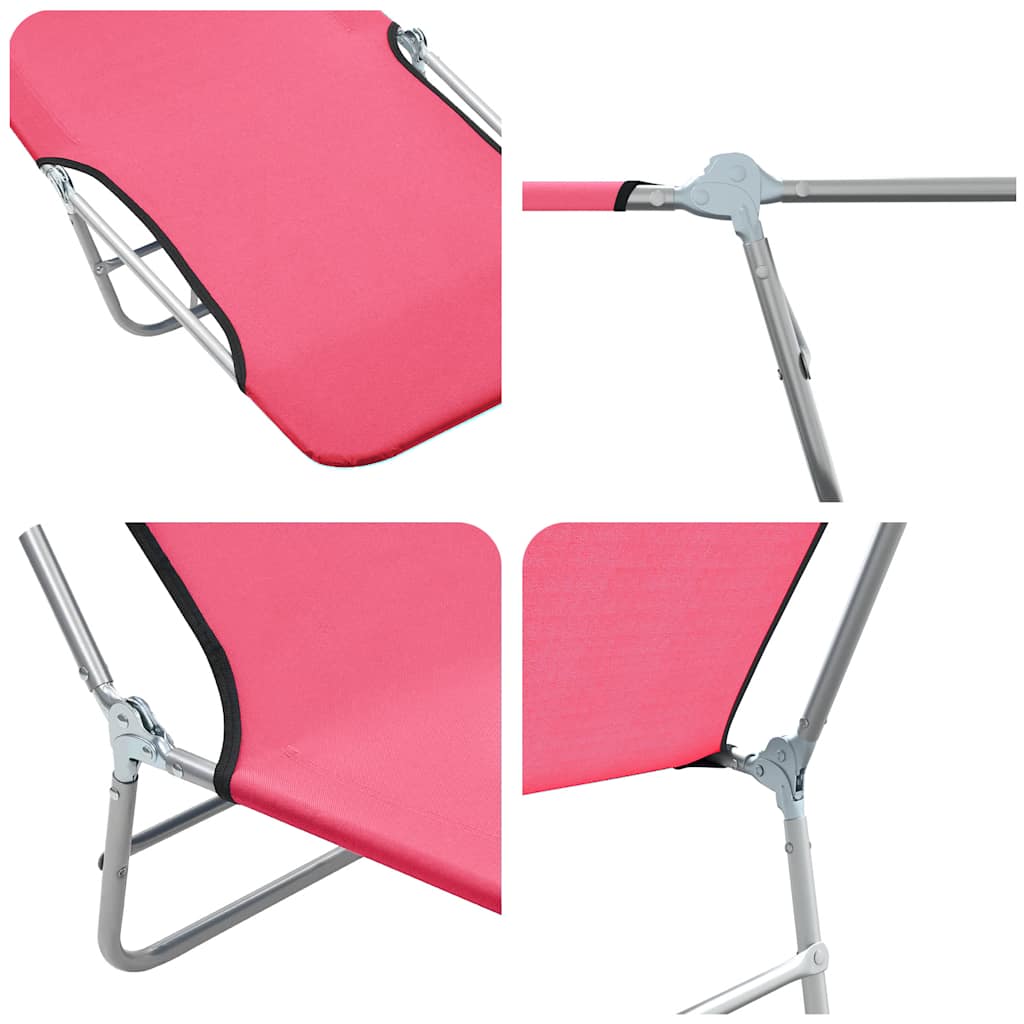 Espreguiçadeiras dobráveis 2 pcs aço e tecido rosa