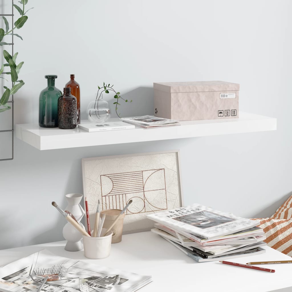 Prateleira de parede suspensa 80x23,5x3,8 cm MDF branco