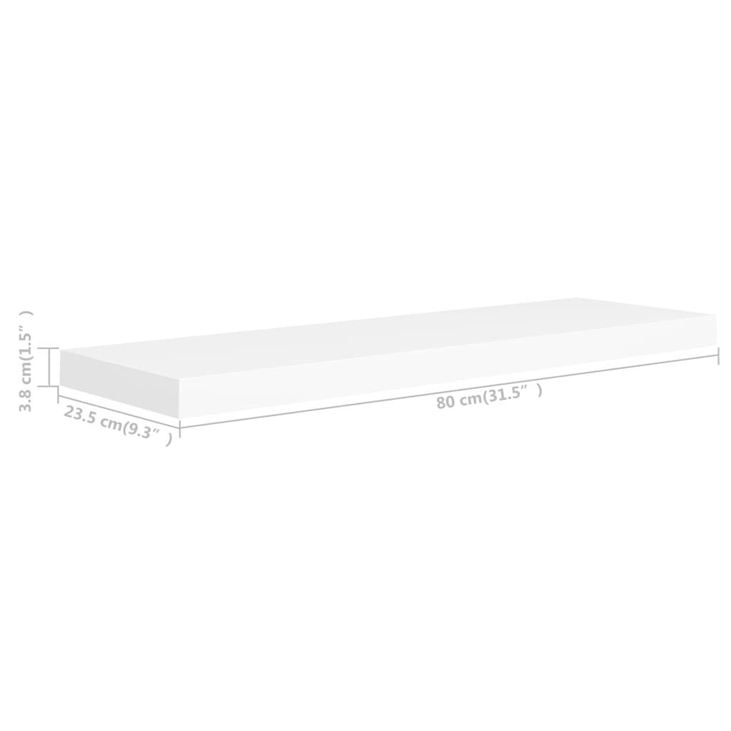 Prateleira de parede suspensa 80x23,5x3,8 cm MDF branco