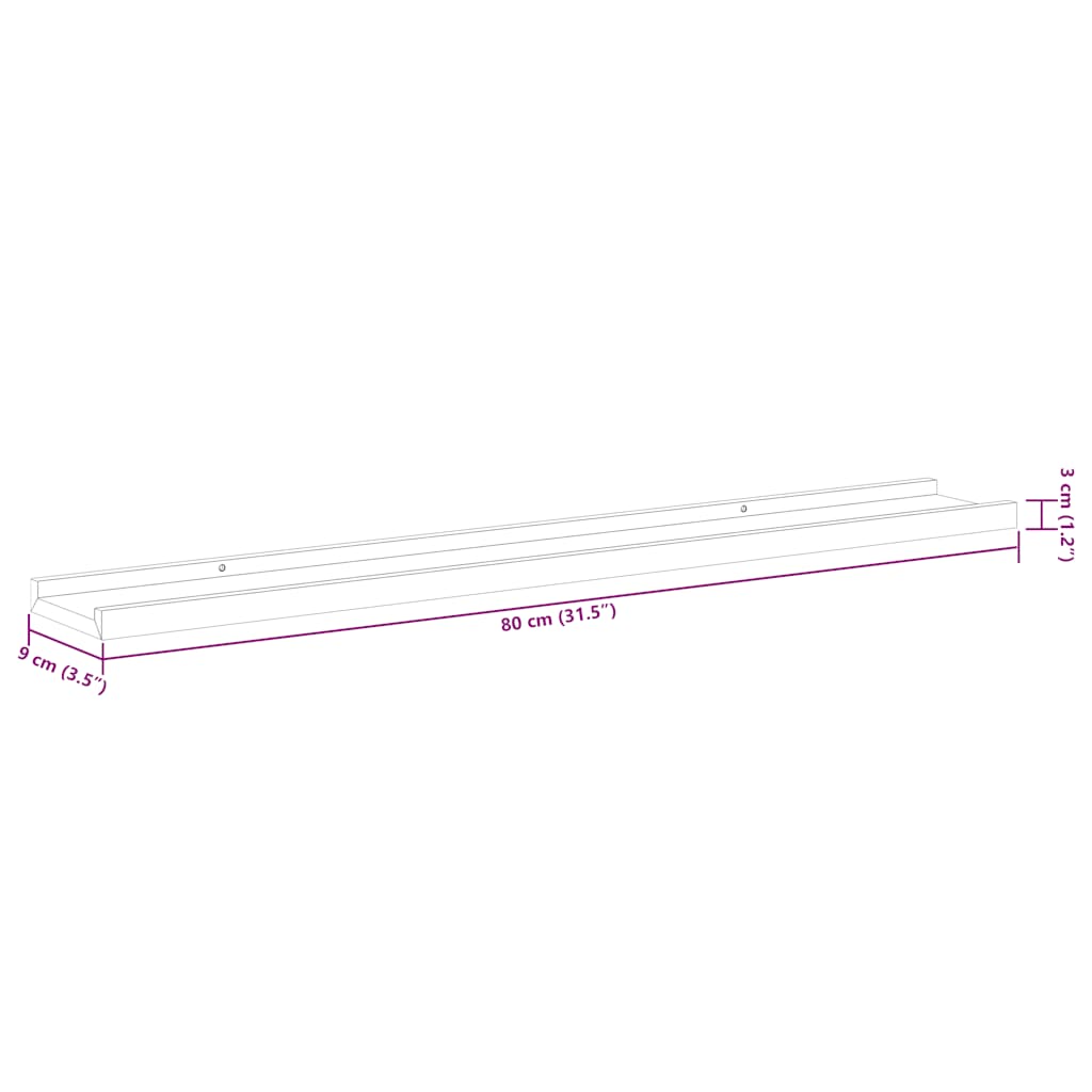 Unidade de prateleiras com rebordo 2 pcs 80x9x3 cm MDF branco