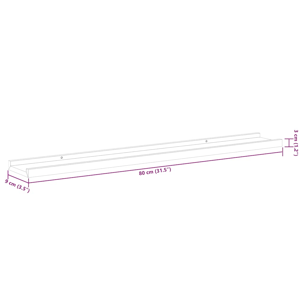 Unidade de prateleiras com rebordo 2 pcs 80x9x3 cm MDF cinzento