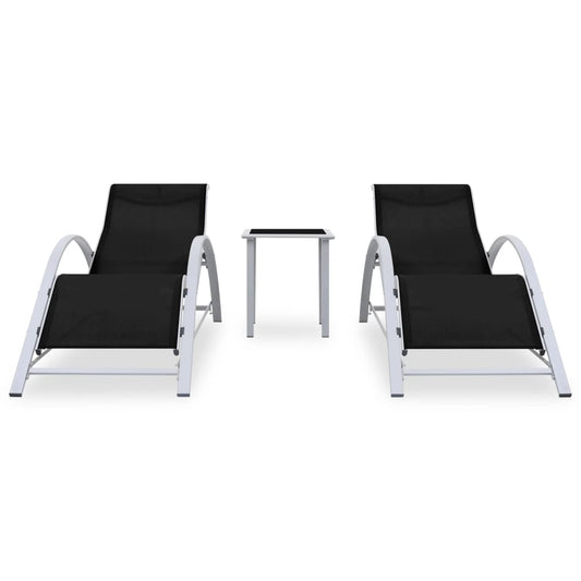 Espreguiçadeiras com mesa 2 pcs alumínio preto