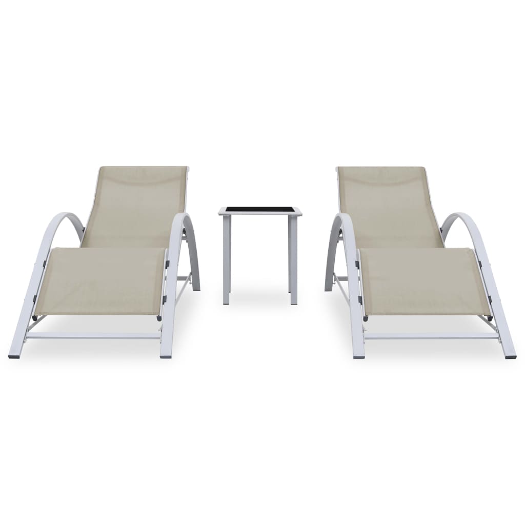Espreguiçadeiras com mesa 2 pcs alumínio cor creme