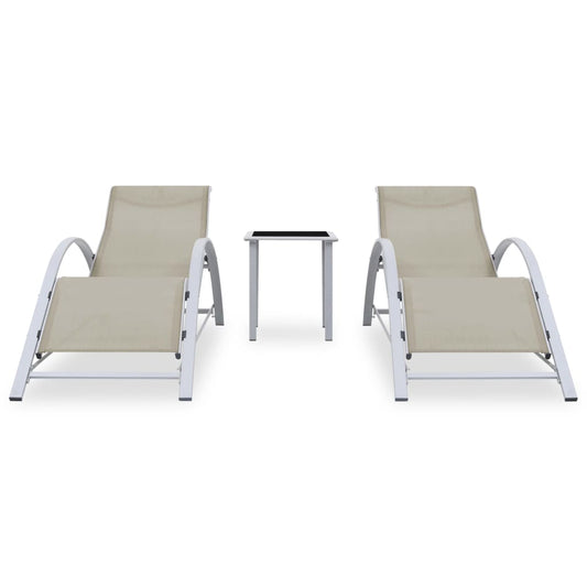 Espreguiçadeiras com mesa 2 pcs alumínio cor creme
