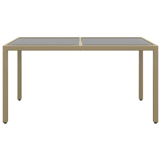 Mesa de jardim 150x90x75 cm vidro temperado e vime PE bege