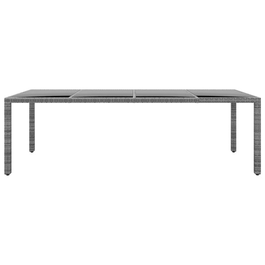 Mesa de jardim 250x100x75 cm vidro temperado e vime PE cinzento