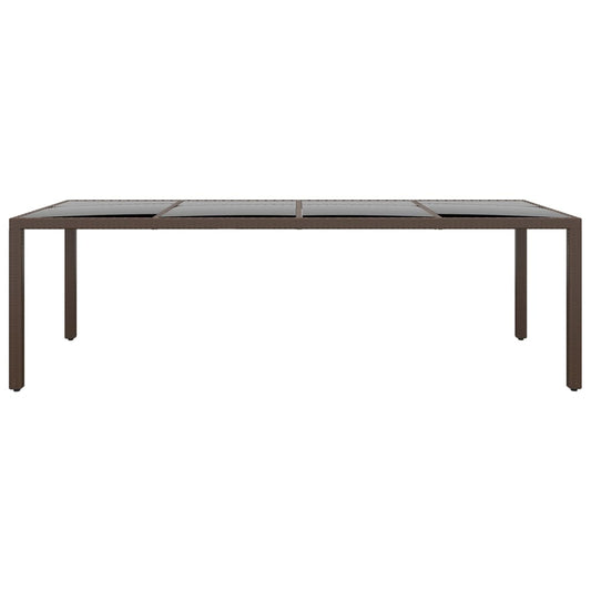 Mesa de jardim com tampo de vidro vime PE castanho