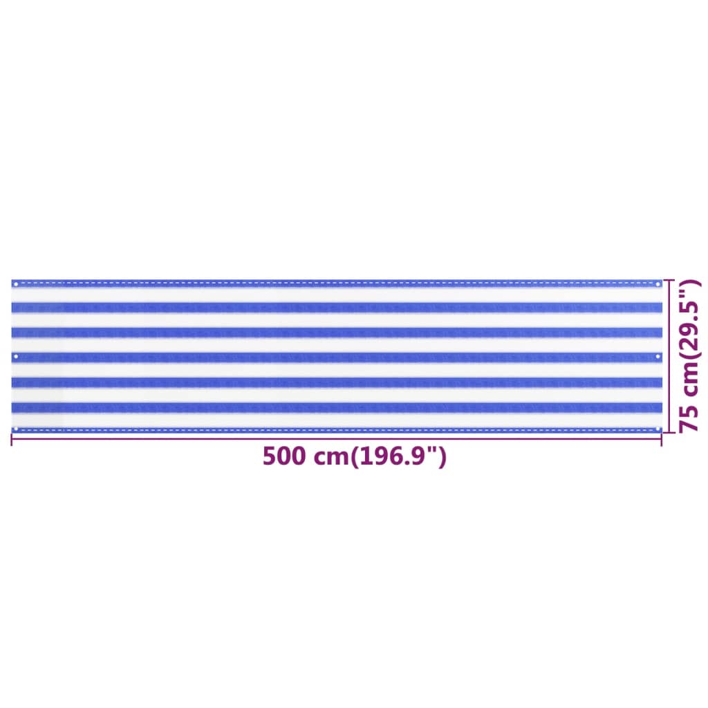 Tela de varanda 75x500 cm PEAD azul e branco