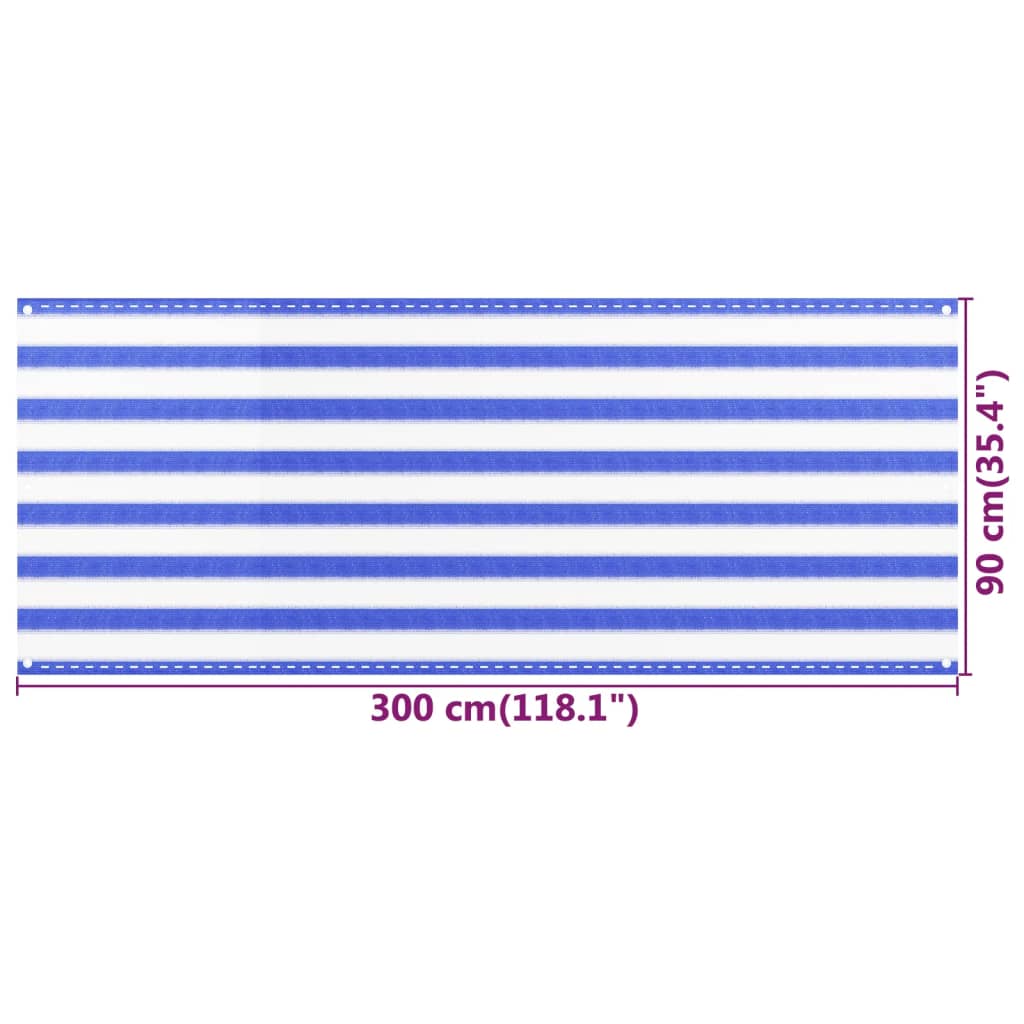 Tela de varanda 90x300 cm PEAD azul e branco