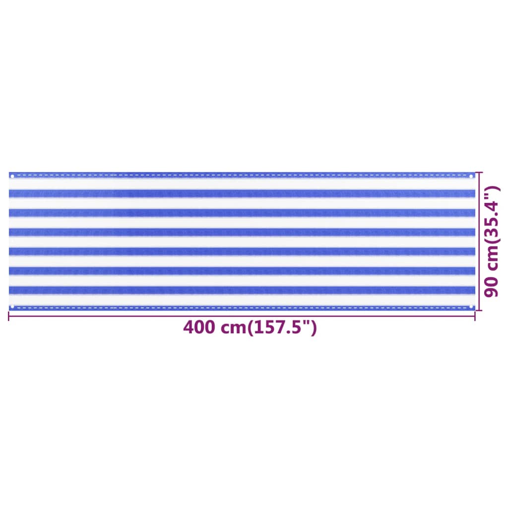 Tela de varanda 90x400 cm PEAD azul e branco