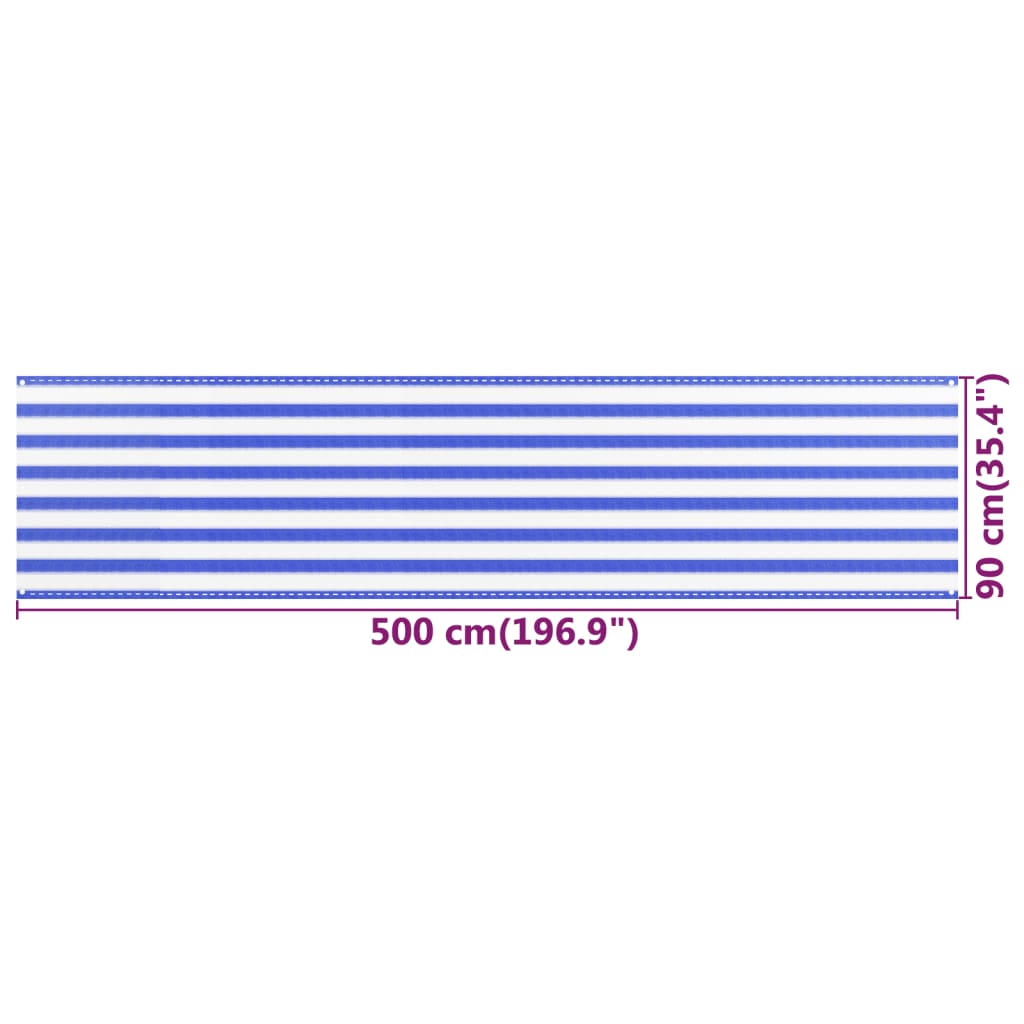 Tela de varanda 90x500 cm PEAD azul e branco