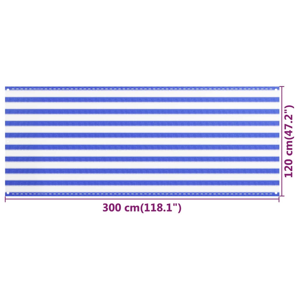 Tela de varanda 120x300 cm PEAD azul e branco