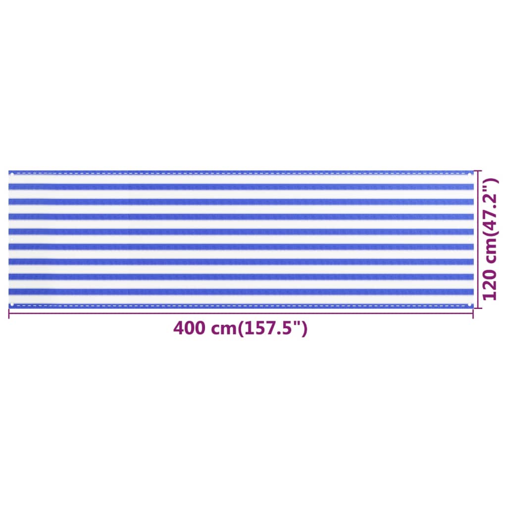Tela de varanda 120x400 cm PEAD azul e branco
