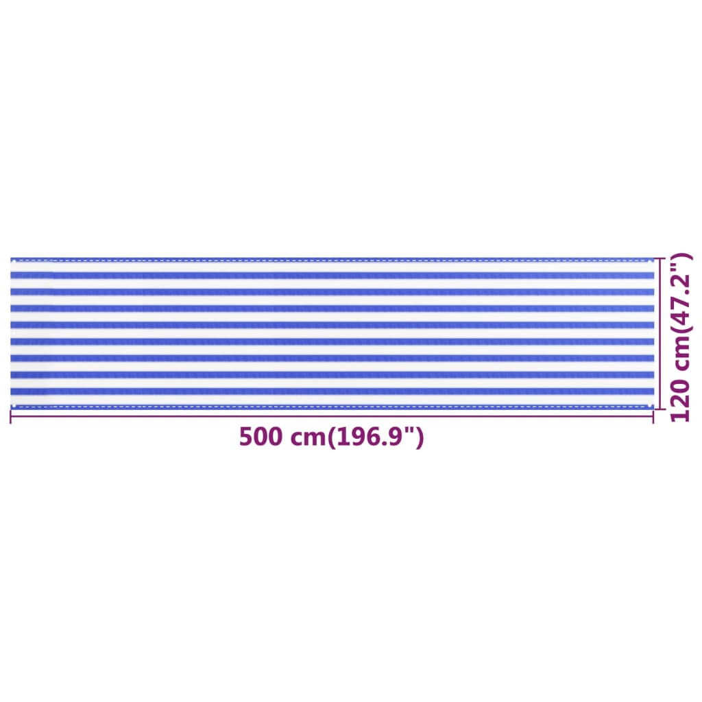 Tela de varanda 120x500 cm PEAD azul e branco