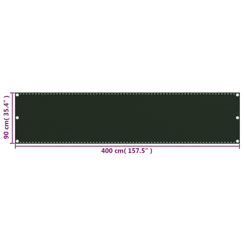 Tela de varanda 90x400 cm PEAD verde-escuro