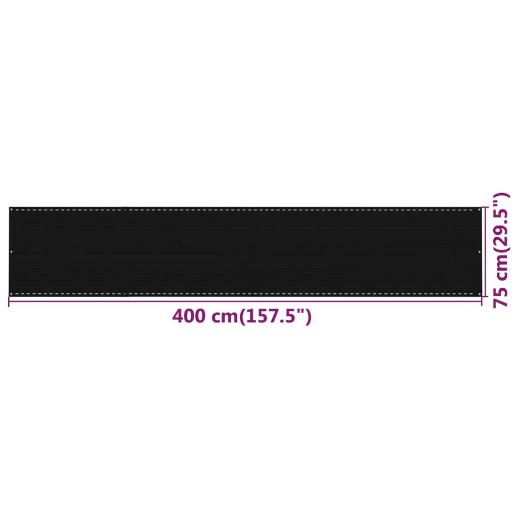 Tela varanda PEAD 75x400 cm preto