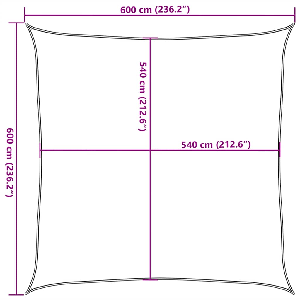 Para-sol estilo vela quadrado 160 g/m² 6x6 m PEAD amarelo