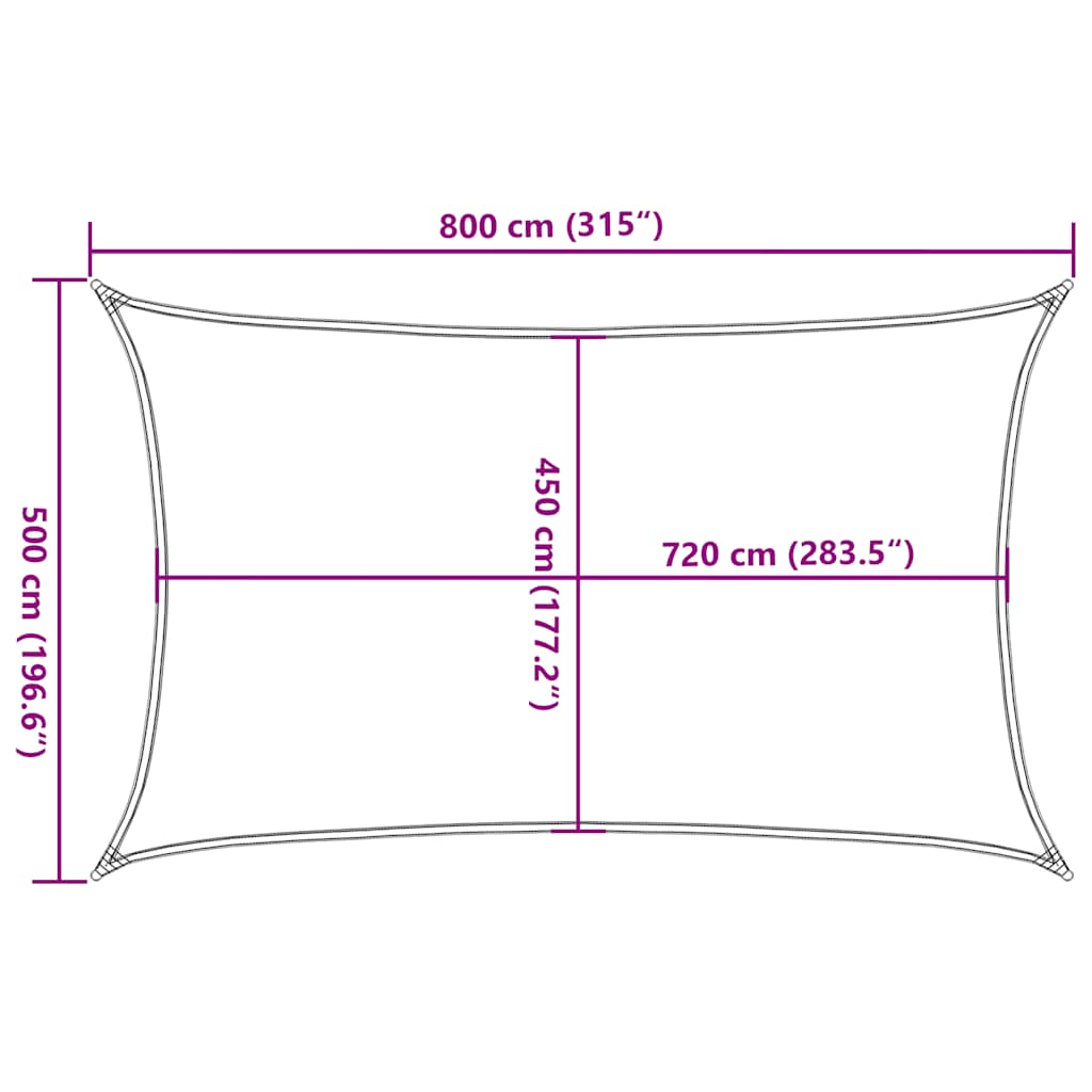 Para-sol estilo vela retangular 160 g/m² 5x8 m PEAD amarelo