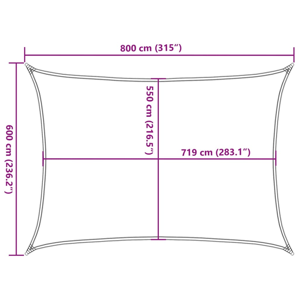 Para-sol estilo vela retangular 160 g/m² 6x8 m PEAD preto
