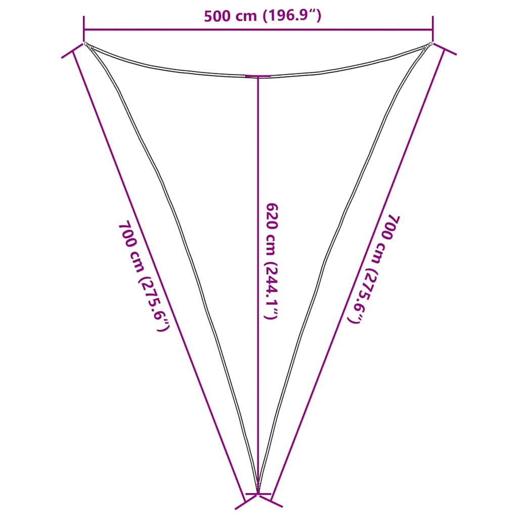 Para-sol estilo vela triangular 160 g/m² 5x7x7 m PEAD preto