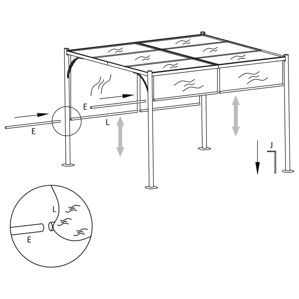 Pérgola jardim telhado retrátil 3x3m 180 g/m² cinza-acastanhado