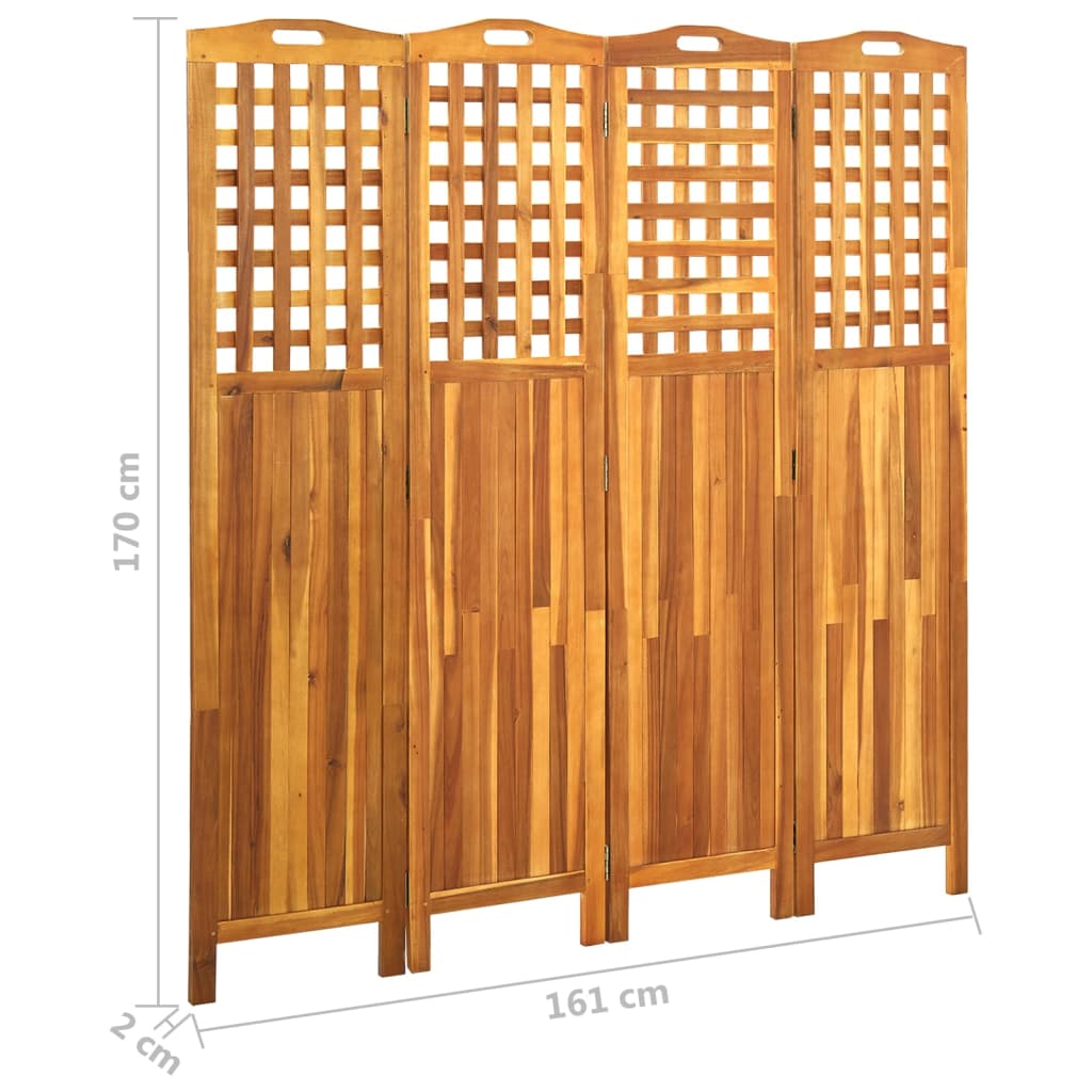 Biombo com 4 painéis 161x2x170 cm madeira de acácia maciça