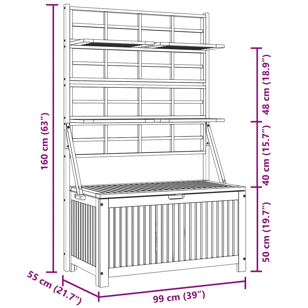 Caixa de arrumação com treliça 99x55x160 cm acácia maciça cinza