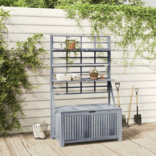 Caixa de arrumação com treliça 99x55x160 cm acácia maciça cinza