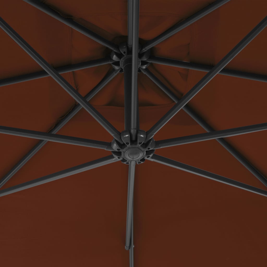 Guarda-sol de jardim cantilever c/ poste de aço 300cm terracota