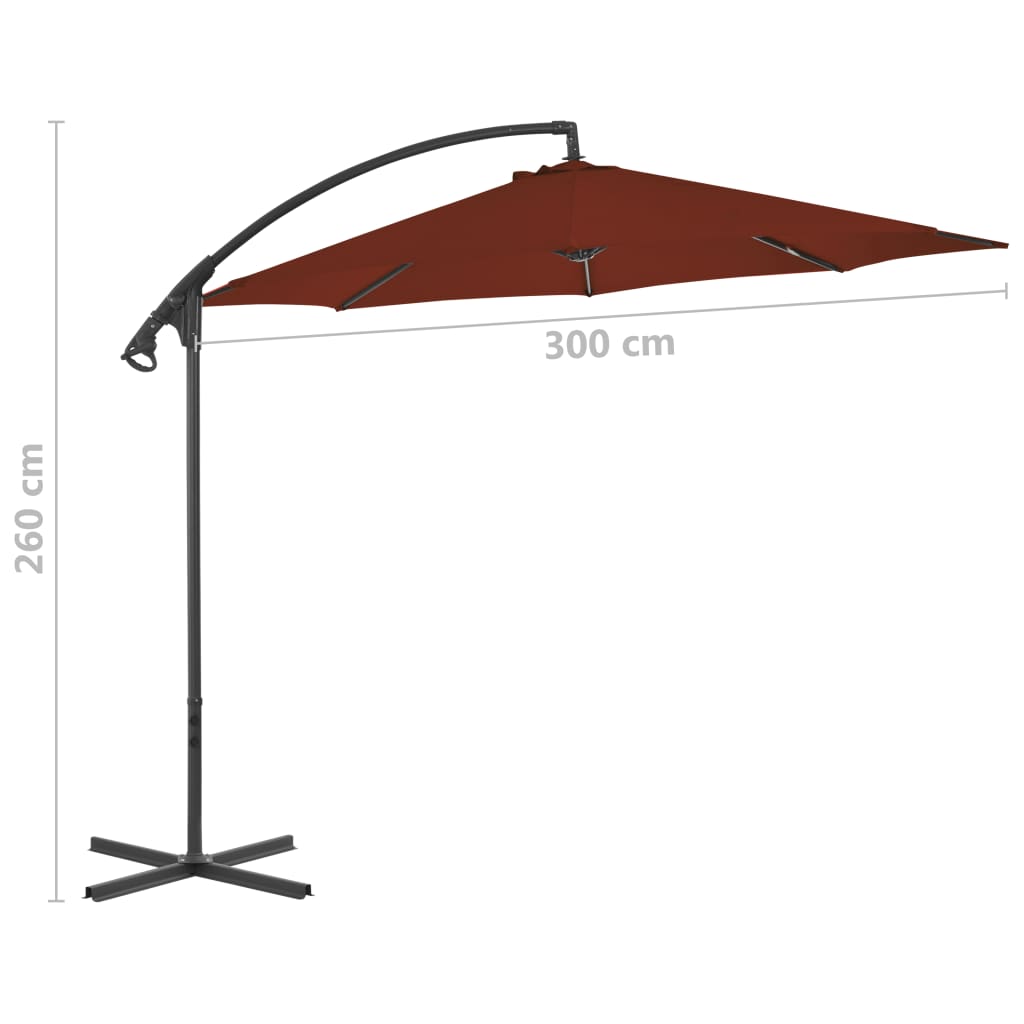 Guarda-sol de jardim cantilever c/ poste de aço 300cm terracota