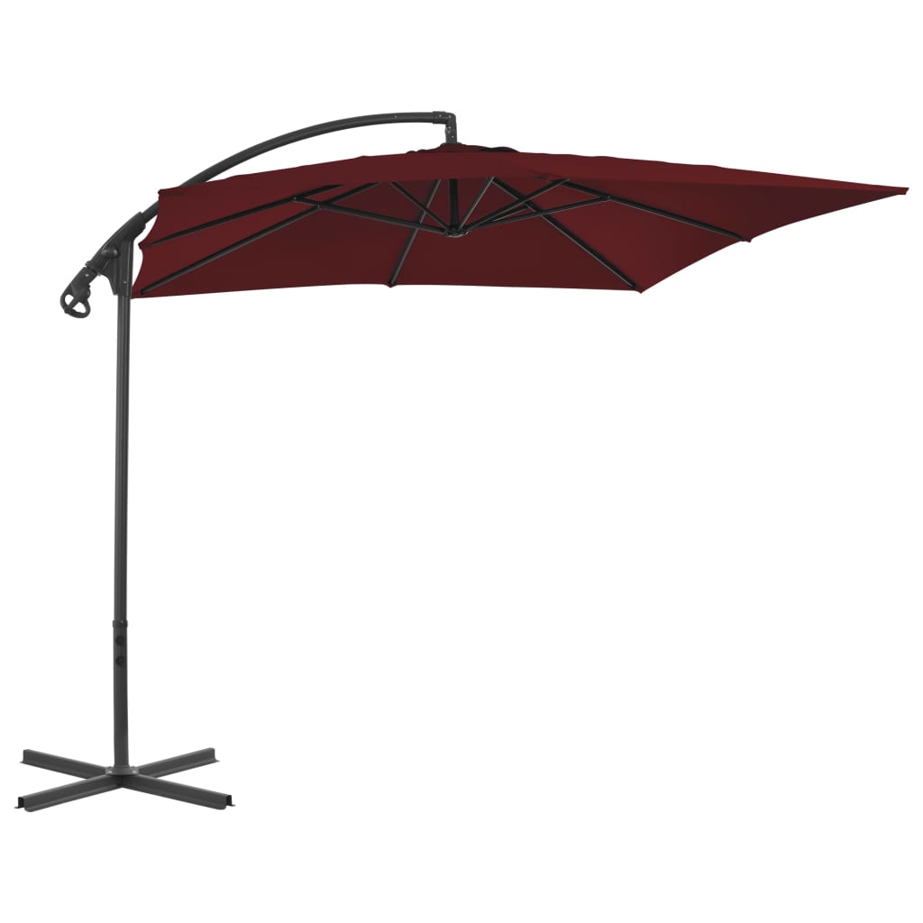 Guarda-sol de jardim cantilever c/ poste de aço vermelho tinto