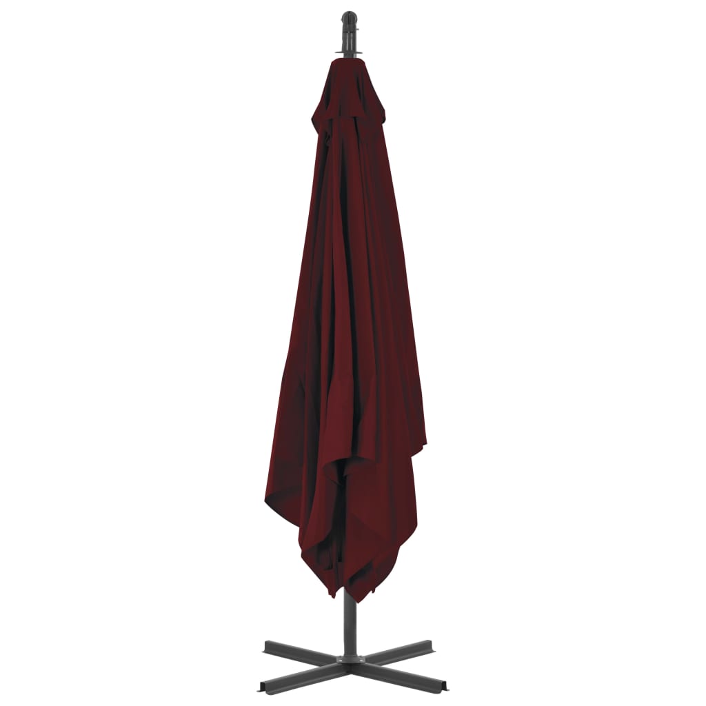 Guarda-sol de jardim cantilever c/ poste de aço vermelho tinto