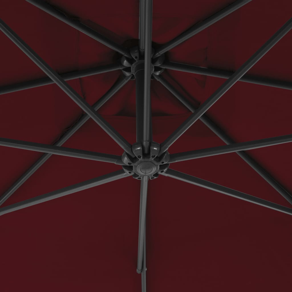 Guarda-sol de jardim cantilever c/ poste de aço vermelho tinto