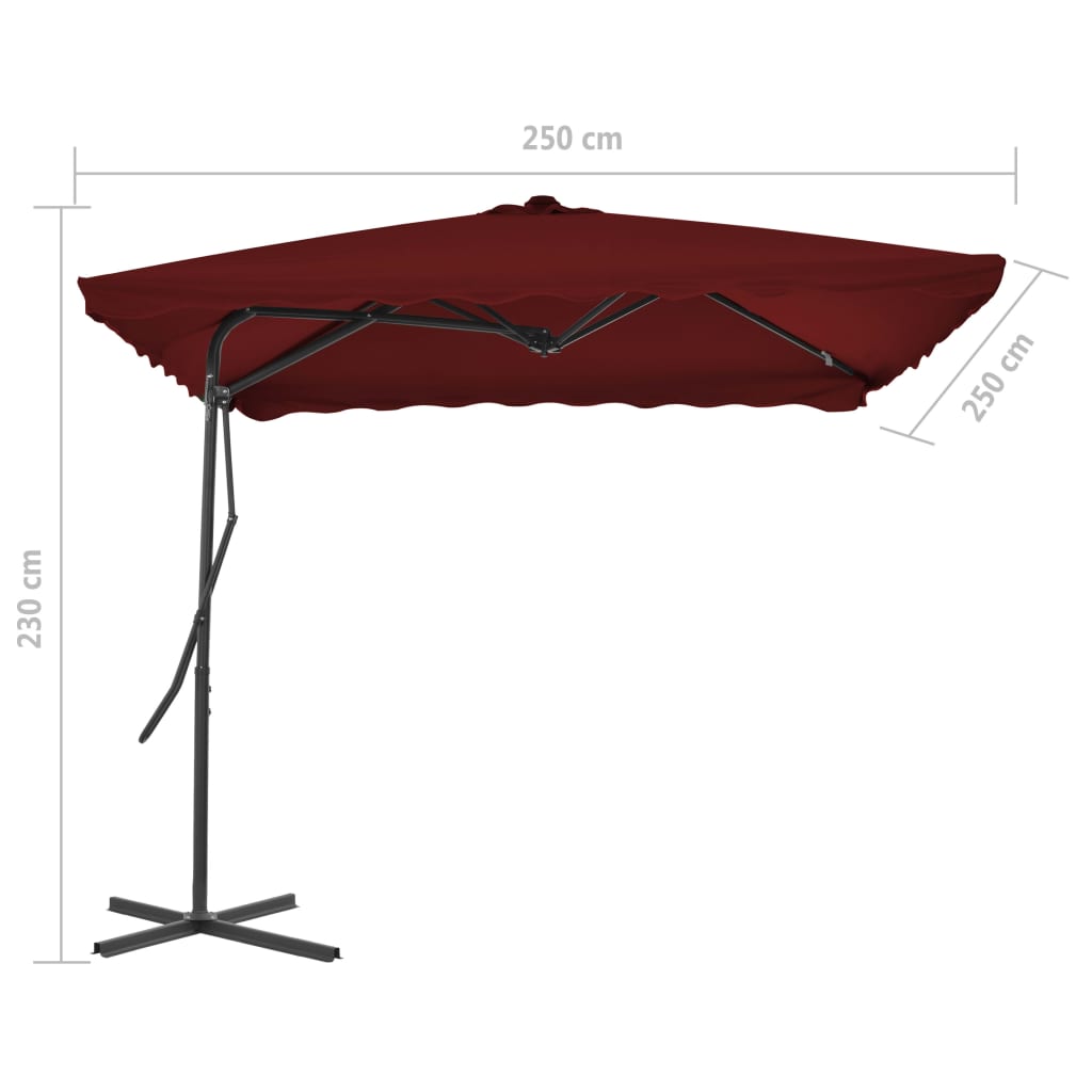 Guarda-sol de jardim com poste aço 250x250x230 cm bordô
