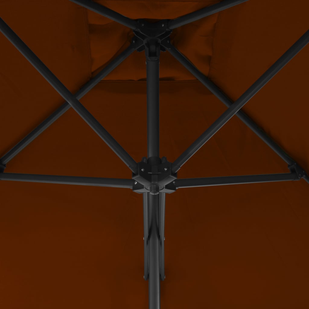 Guarda-sol de jardim c/ poste de aço 250x250x230 cm terracota