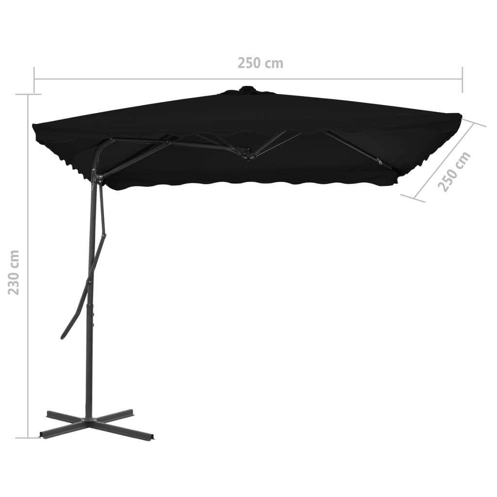 Guarda-sol de jardim com poste de aço 250x250x230 cm preto