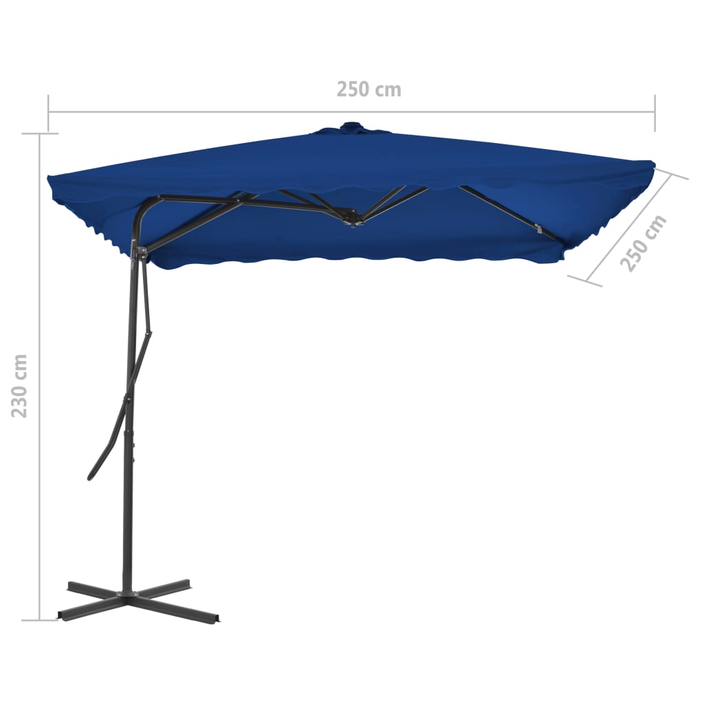 Guarda-sol de jardim com poste de aço 250x250x230 cm azul
